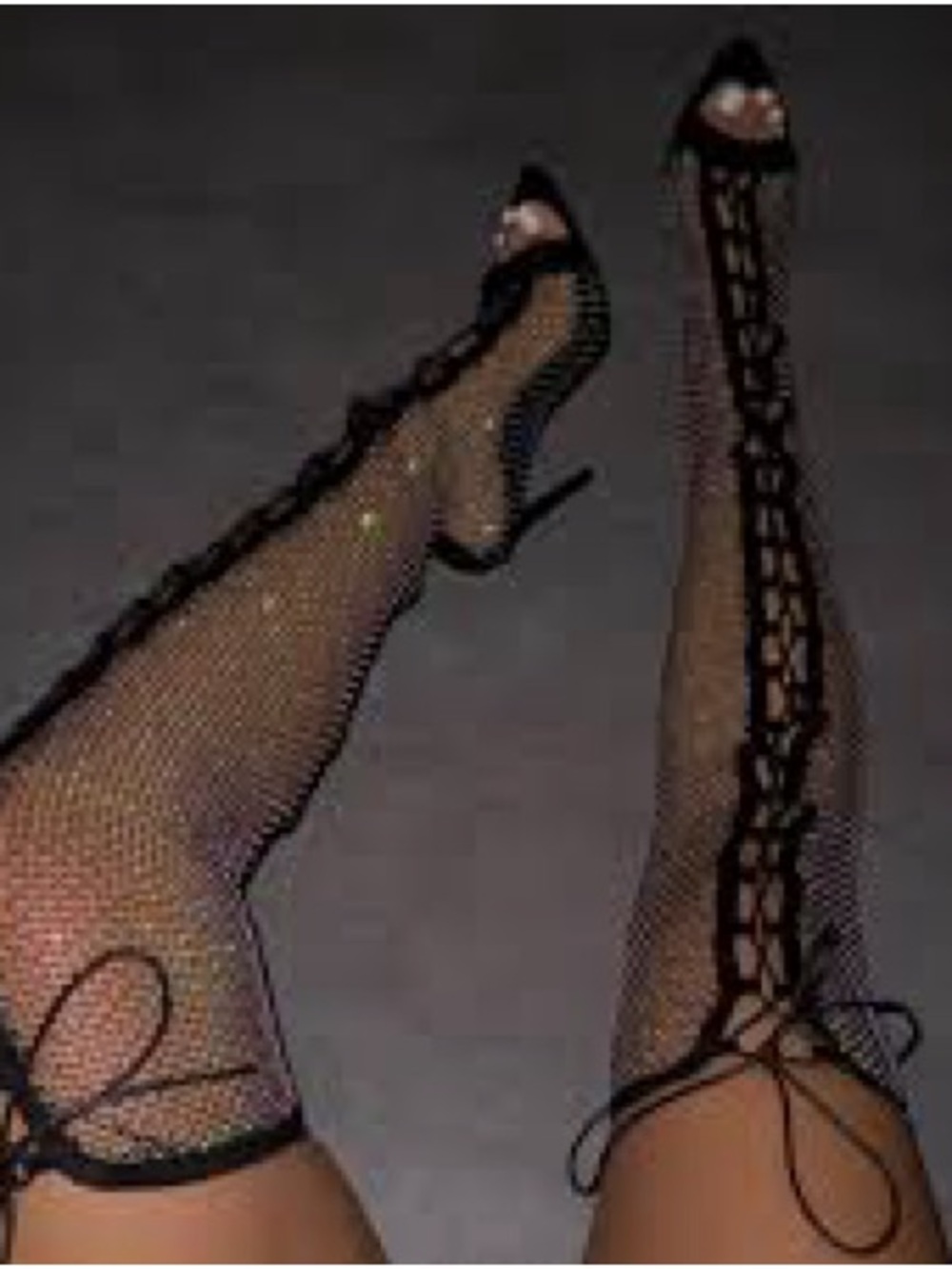 Black Lace-Up Fishnet Thigh-Highs